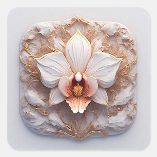 Elegant Flower on Ornate Background Square Sticker
