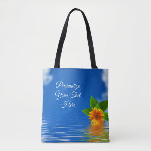 Elegant Flower on Rippling Water Personalise Text Tote Bag