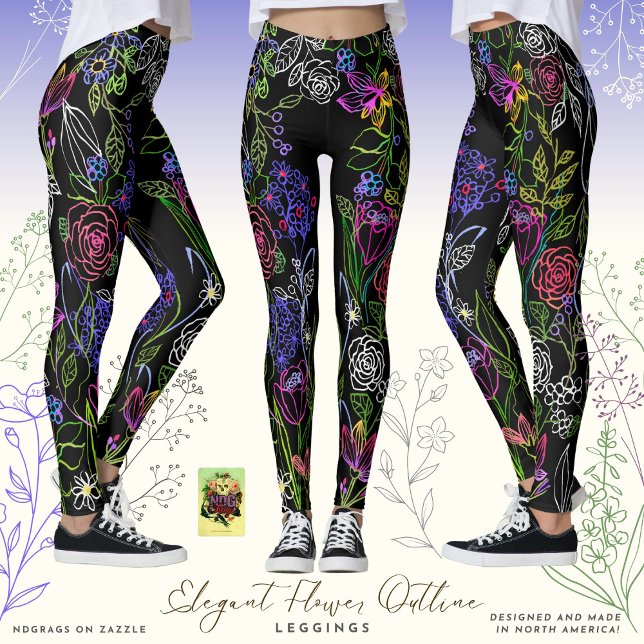 Elegant Flower Outline Leggings (Creator Uploaded)