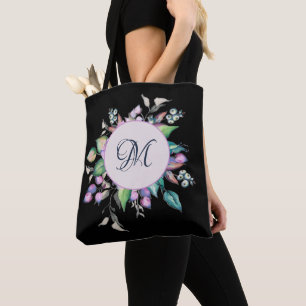 Elegant Flower Pastel Watercolor Monogram Tote Bag