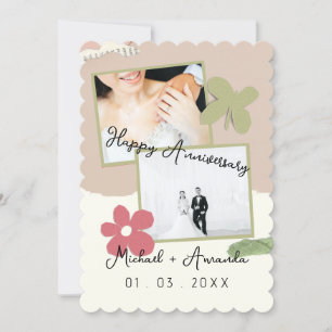 elegant flower Photo Collage Wedding Anniversary Card