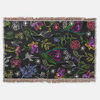 Elegant Flower Sketch Multi Outlines Throw Blanket