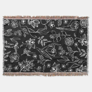 Elegant Flower Sketch Outlines Throw Blanket