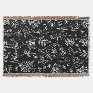 Elegant Flower Sketch Outlines Throw Blanket