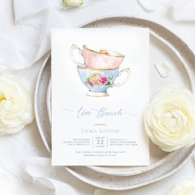 Elegant Flower Tea Cup With Flowers Tea Brunch Invitation (Creator Uploaded)