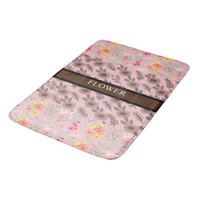 Elegant Flower Watercolor Customise  Bath Mat (Angled)