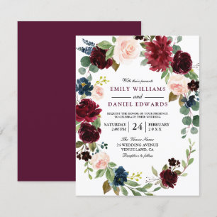 Elegant Flower Wreath Burgundy Red Wedding Invite