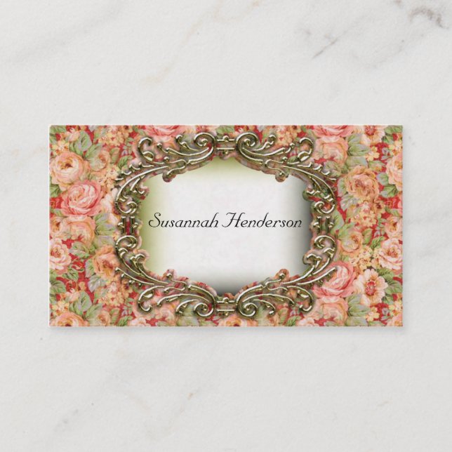 Elegant Flowers and Blooms Gold Business Cards (Front)