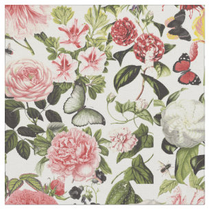 Elegant Flowers and Butterflies Vintage Style Fabric