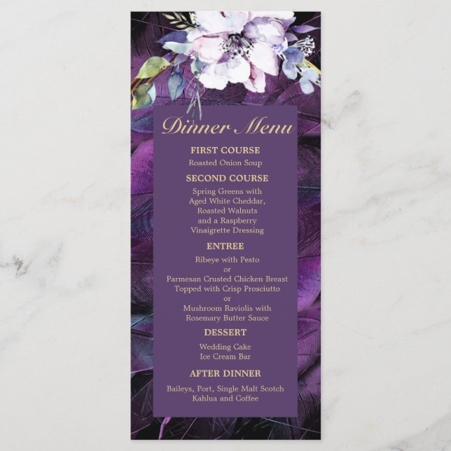 Elegant Flowers and Feathers Menu (Front)