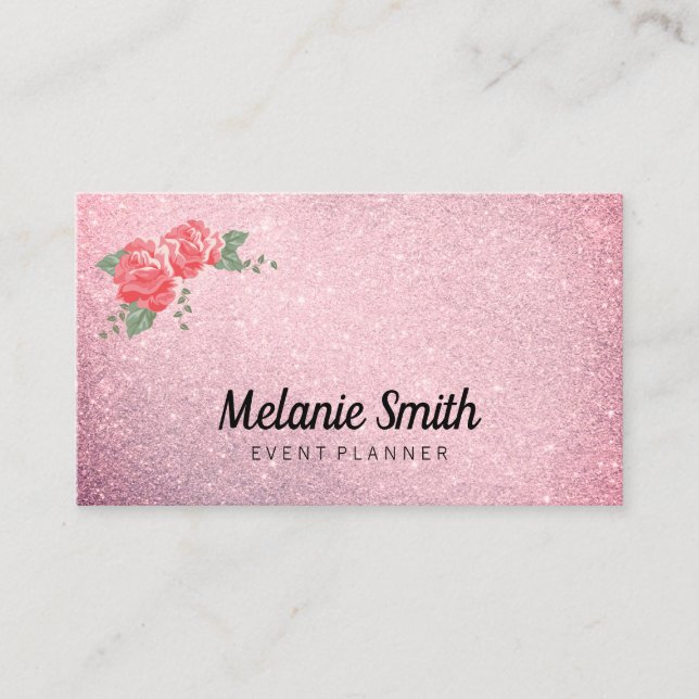 Elegant Flowers and Glitter (pink) Business Card (Front)