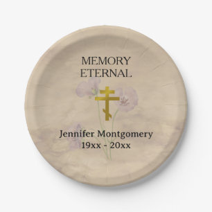 Elegant Flowers and Greenery Orthodox Funeral Paper Plate