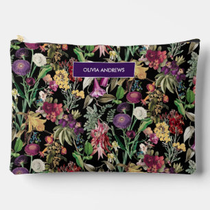Elegant flowers and leaves black floral Pattern Accessory Pouch