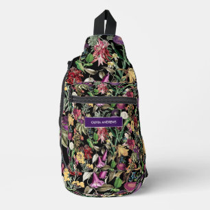 Elegant flowers and leaves black floral Pattern Sling Bag