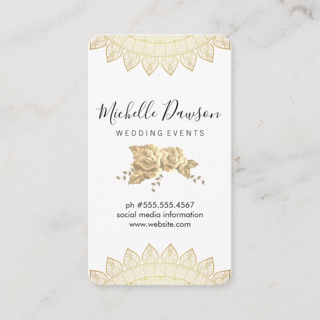 Elegant Flowers and Pattern Business Card (Front)