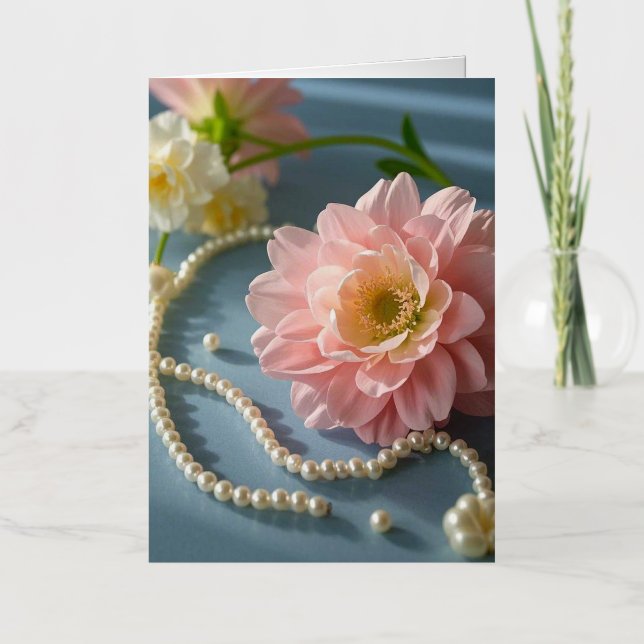 Elegant flowers and pearls  foil greeting card (Front)