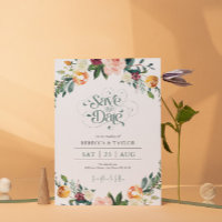 Elegant Flowers Border Save the Date Typography