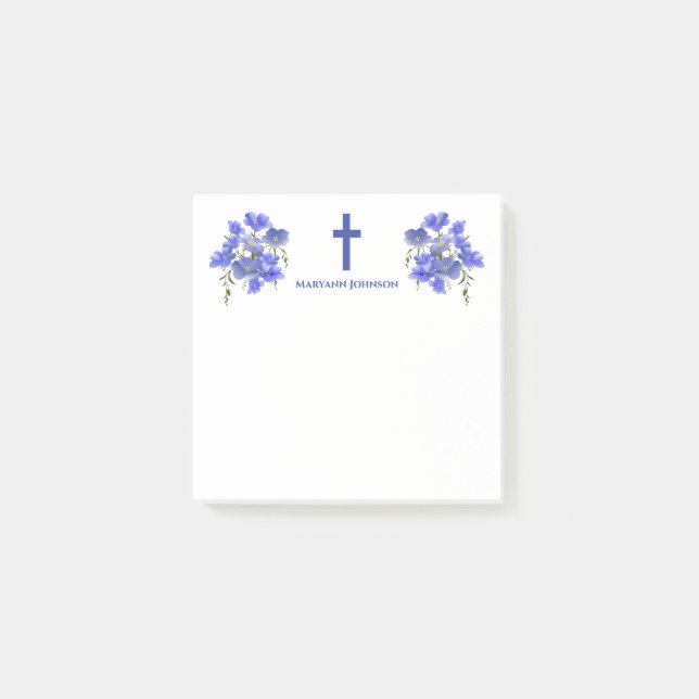 Elegant Flowers Cross Christian Personalised Post-it Notes (Front)