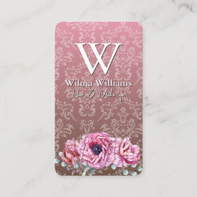 Elegant Flowers | Damask Pattern Business Card (Front)