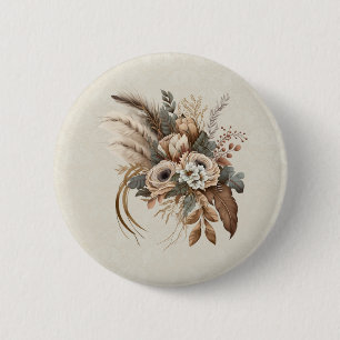 Elegant Flowers Foliage and Feathers 6 Cm Round Badge