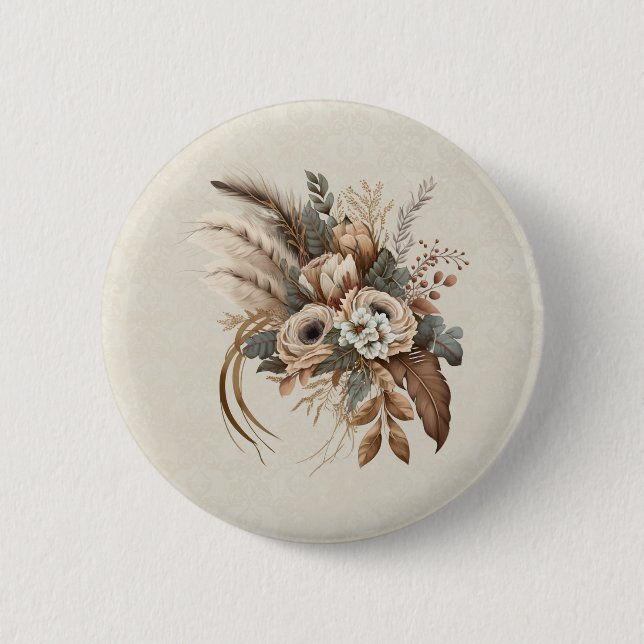 Elegant Flowers Foliage and Feathers 6 Cm Round Badge (Front)
