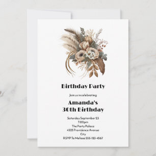 Elegant Flowers Foliage and Feathers Birthday Invitation