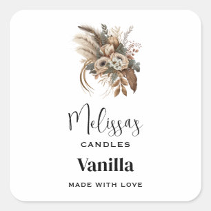 Elegant Flowers Foliage and Feathers Candle Craft Square Sticker
