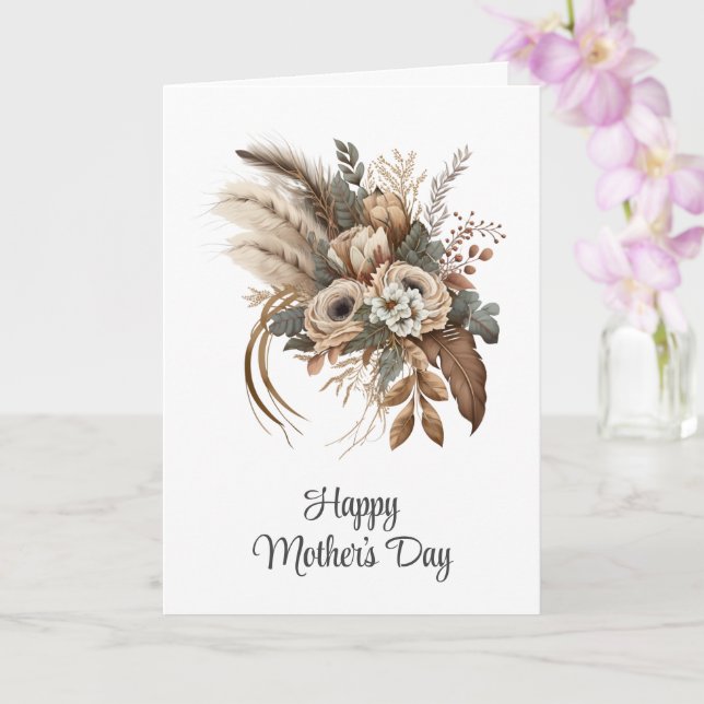 Elegant Flowers Foliage and Feathers Mother's Day Card (Orchid)