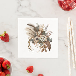 Elegant Flowers Foliage and Feathers Napkin