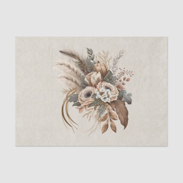 Elegant Flowers Foliage and Feathers Tissue Paper (Front)