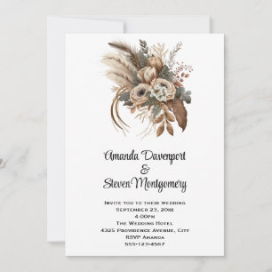 Elegant Flowers Foliage and Feathers Wedding Invitation