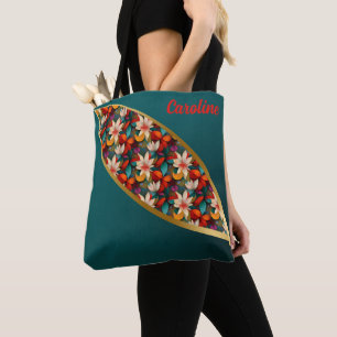 Elegant Flowers & Gold Accents on Green Background Tote Bag