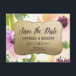 Elegant Flowers Gold | Save the Date Announcement Postcard<br><div class="desc">This elegant and chic floral Save the Date features faux gold foil and watercolor flowers for a fresh and modern look.</div>