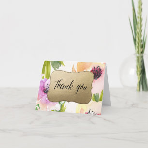 Elegant Flowers Gold Thank You Card