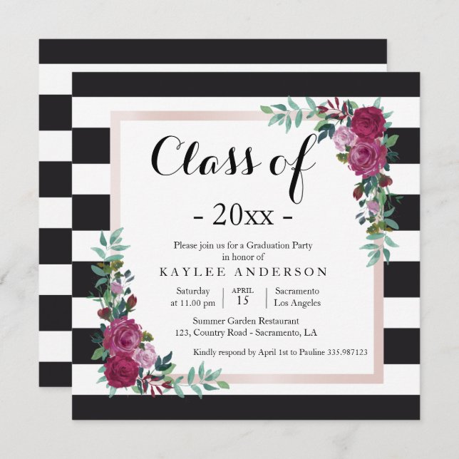 Elegant flowers Graduation Party invitation (Front/Back)