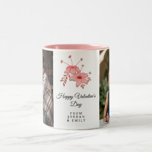 Elegant Flowers Happy Valentine's Day Photo Two-Tone Coffee Mug