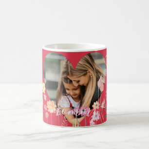 Elegant Flowers Heart Personalised Photo & Text Coffee Mug