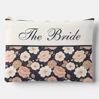 Elegant Flowers on Dark Navy Bride Makeup Bag