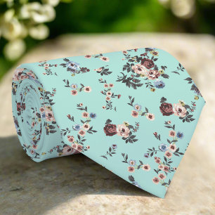 Elegant Flowers On Light Blue Background Wedding Tie