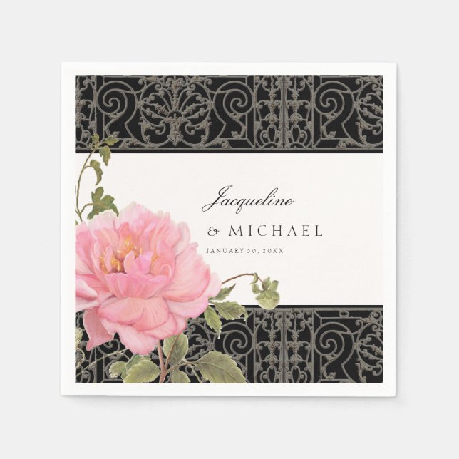 Elegant Flowers Pink Peony Classic  Bridal Shower Napkin (Front)