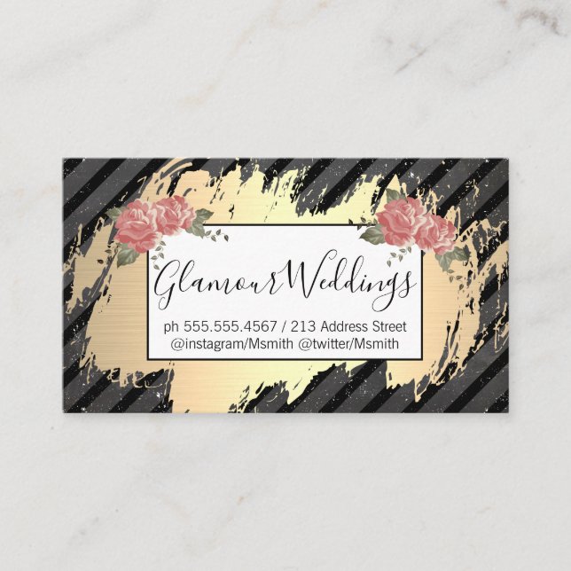 Elegant Flowers / Speckled Chalk / Gold Business Card (Front)