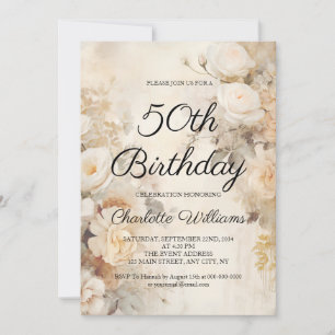 Elegant Flowers Vintage Themed 50th Birthday Invitation