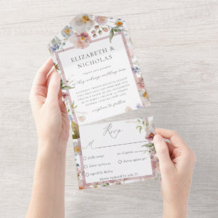 Elegant Flowers Wedding  All In One Invitation
