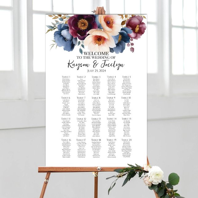 Elegant flowers wedding seating chart 20 tables (Creator Uploaded)