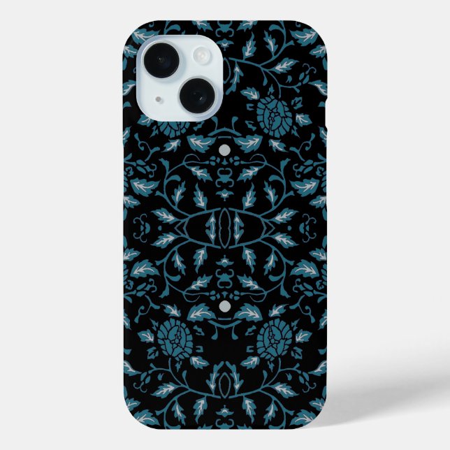 Elegant Flowery Black and Teal Damask Case-Mate iPhone Case (Back)