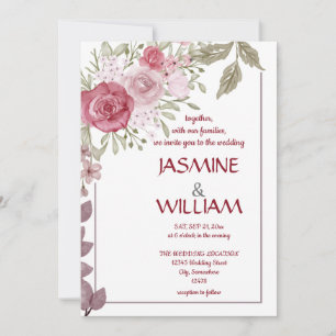 Elegant flowery bouquet of pink, purple, beige  invitation