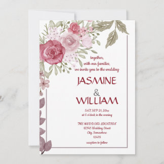 Elegant flowery bouquet of pink, purple, beige invitation