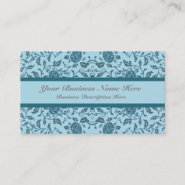 Elegant Flowery Teal Damask Business Card (Front)