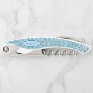 Elegant Flowery Teal Damask Corkscrew