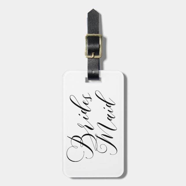 ELEGANT FLOWING BLACK SCRIPT BRIDESMAID LUGGAGE TAG (Front Vertical)
